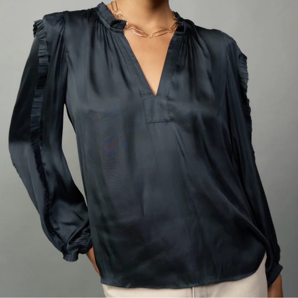 Current Air Ruffle Split Neck Blouse. L. Slate Bl… - image 3
